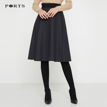 PORTS Pao Tilt winter womens high waist commuter A skirt skirt wool skirt wool skirt medium length