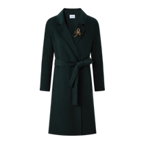 (Wool Cashmere and Silk) PORTS winter retro elegant high-end elegant green flat lapel woolen coat