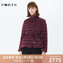 PORTS WOMENs DOUBLE-breasted STAND-up COLLAR waist WHITE GOOSE down DOWN JACKET LA9U049GZP018