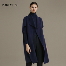 PORTS Baozi womens simple cocoon wool coat medium long wool cloak coat lapel