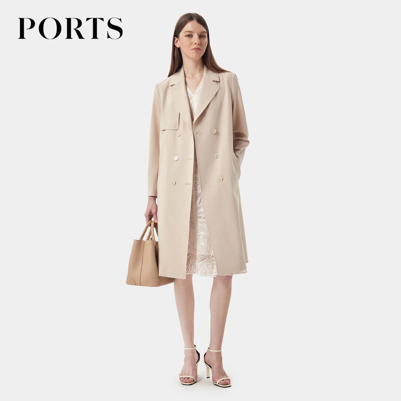 PORTS Ppose women's dress 2024 Early spring new temperament Inn style Inn Wind double row Buttons Styling Sensation Lightness in Breeze Coat-Taobao