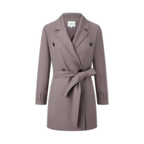 PORTS womens autumn and winter lace-up waist one-hand long deer antler purple brown high-end double-breasted windbreaker for women