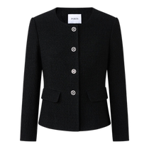 PORTS womens 2024 early autumn new simple black single-breasted round collar triacetate tweed jacket for women
