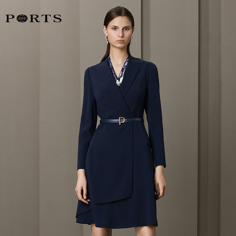 PORTS Baopose workplace commuter skirt Spring and autumn style Temperament Suits Collar JOINT FOREIGN DRESS A CHARACTER DRESS