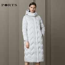 Baozi 19 womens simple lattice pattern hooded medium long down jacket ALN9U040JZP046