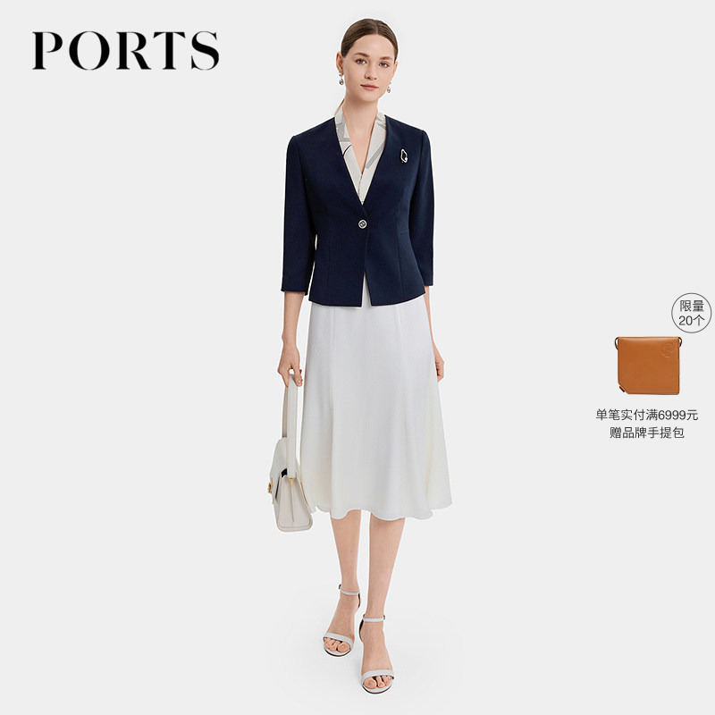 Ports 2026 Commuter Style Formal Occasion Printed Collar Decorative Waist-Cinching Short Blazer Early Spring Jacket