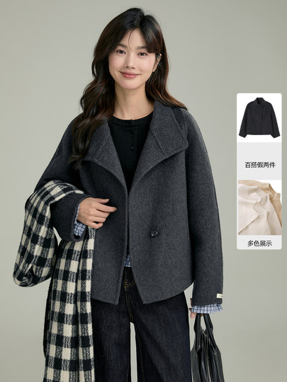 Xujing Black Double-Sided Cashmere Short Woolen Coat for Women 2025 Autumn and Winter High-End Petite Woolen Coat