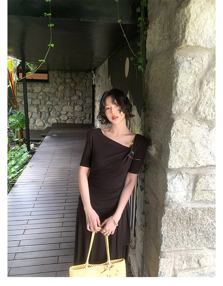 KELIFAN Asymmetric Ruched Slim Fit Top