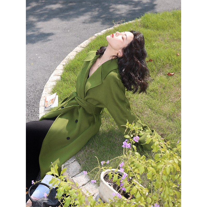 Jiuwu LAOSHU French Retro Autumn and Winter 100% Wool Double-Sided Woolen Coat, Loose Mid-Length Woolen Jacket for Women Jiuwu LAOSHU French Retro Autumn and Winter 100% Wool Double-Sided Woolen Coat, Loose Mid-Length Woolen Jacket for Women