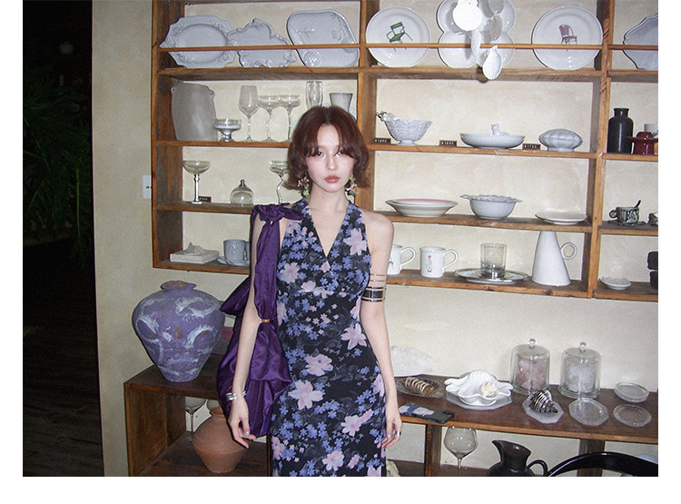 KELIFAN Blue Snowflake Halter Dress