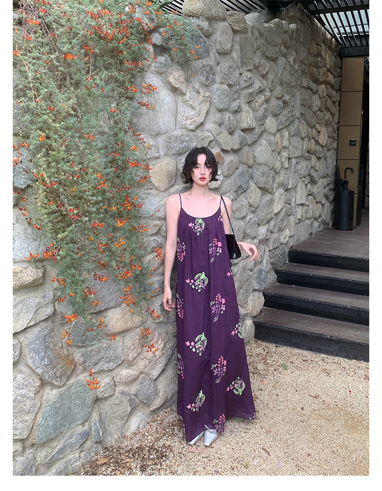 KELIFAN Floral Bird Embroidered Relaxed Cami Dress