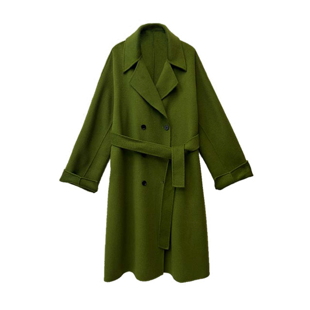 Jiuwu homemade French retro 100% wool double-sided woolen coat loose mid-length woolen coat for women spring and autumn
