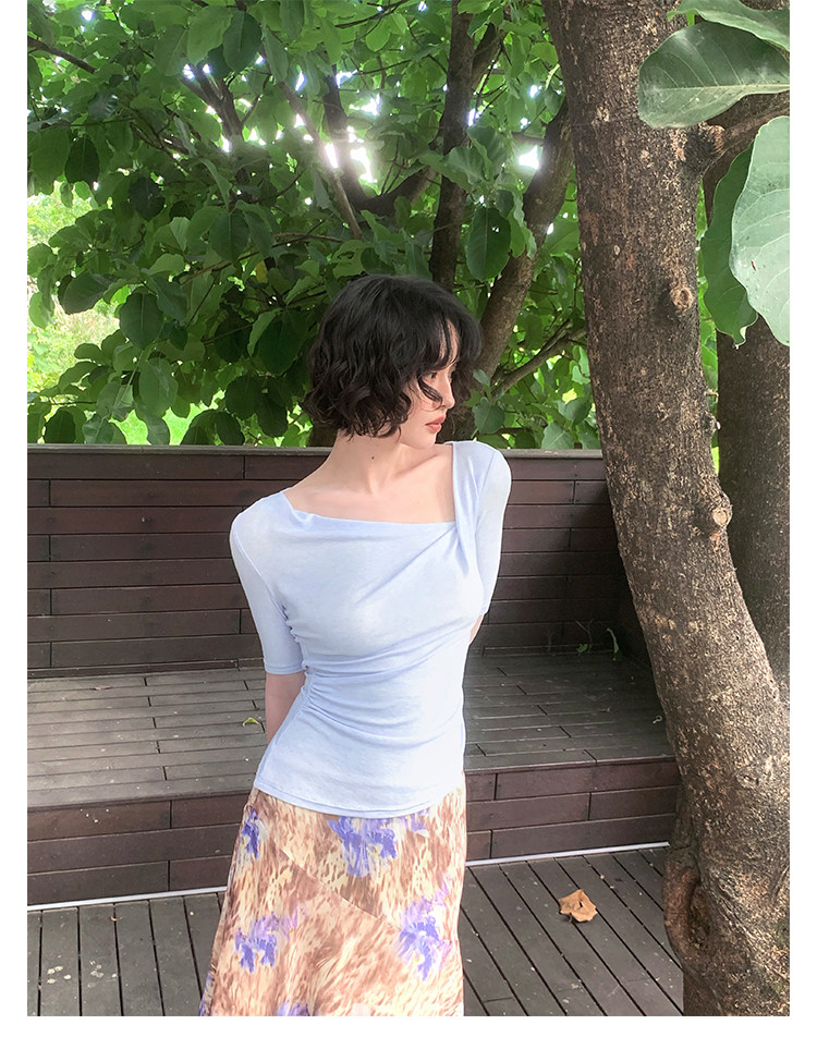 KELIFAN Asymmetric Ruched Slim Fit Top
