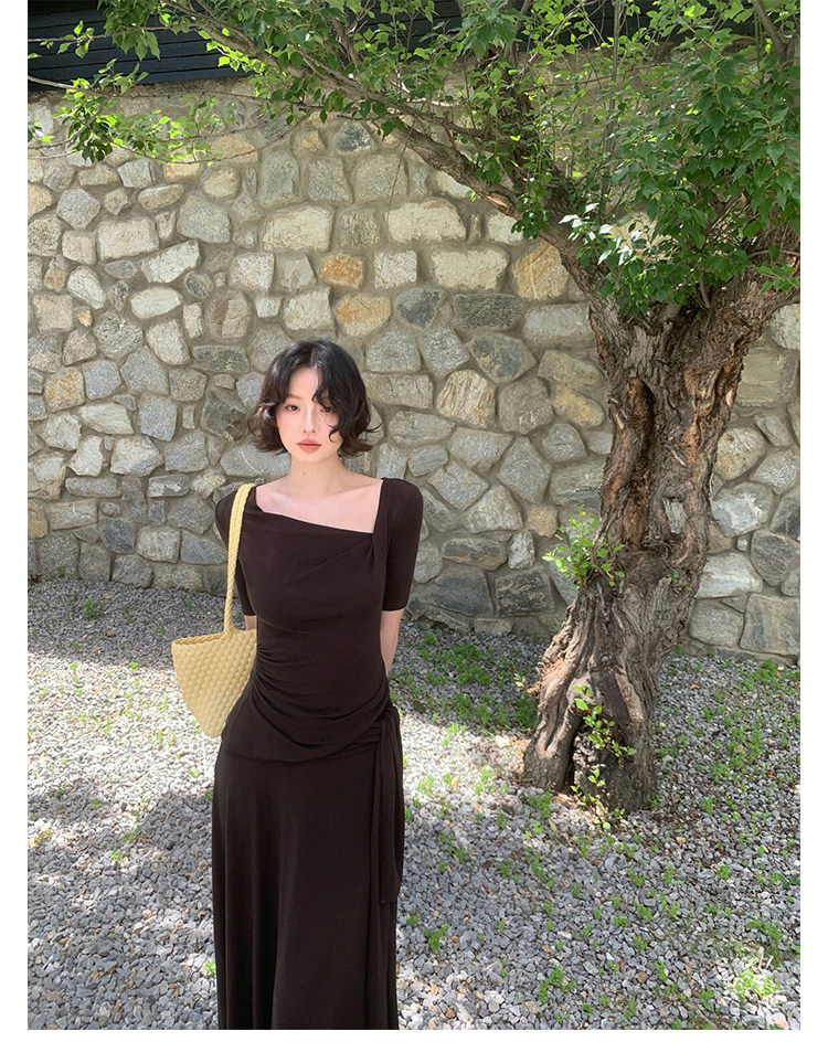 KELIFAN Asymmetric Ruched Slim Fit Top