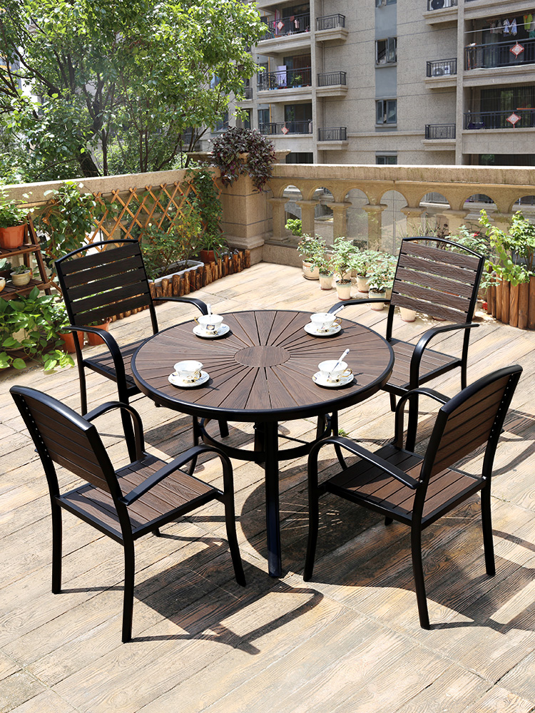 Terrace Outdoor Combined Patio Balcony Tea Table Garden Cafe Garden Cafe Casual Solid Wood Embalming plastic wood outdoor table and chairs