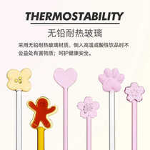 Heat-resistant glass pink cherry blossom stirring stick gingerbread man coffee stirring spoon love juice milk drainage mixing stick