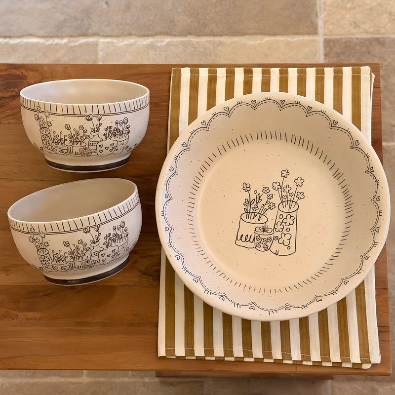 Simple and Elegant Floral Design Plates, High Aesthetic Value Underglaze Color Bowls and Dishes, Household Tableware, Rice Bowls, Deep Plates, Soup Plates, Ceramic Dinner Plates