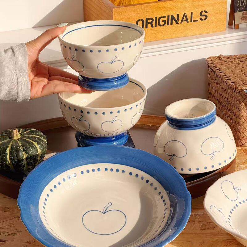Apple Ceramic Bowl for Home Use 2026 New Model High-Value Bowl and Plate Set Tableware Plate Tall Bowl Dessert Bowl Rice Bowl Apple Ceramic Bowl for Home Use 2026 New Model High-Value Bowl and Plate Set Tableware Plate Tall Bowl Dessert Bowl Rice Bowl