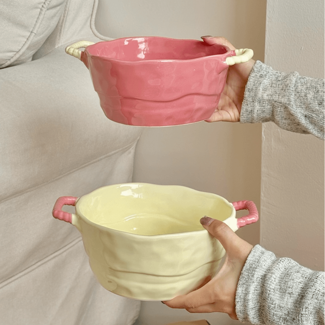 Double-Eared Ceramic Soup Bowl for Home Use, Large Bowl for Instant Noodles, Large Capacity Bowl for Spicy Hot Pot, Bowl for Snail Noodles, Special Soup Basin