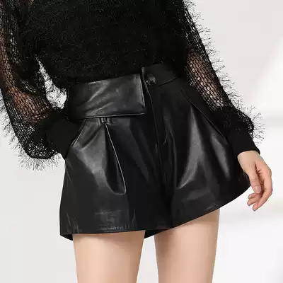 Dai Cai high waist a-line wide leg pants leather shorts women's loose and thin sheepskin leather pants Korean autumn and winter new