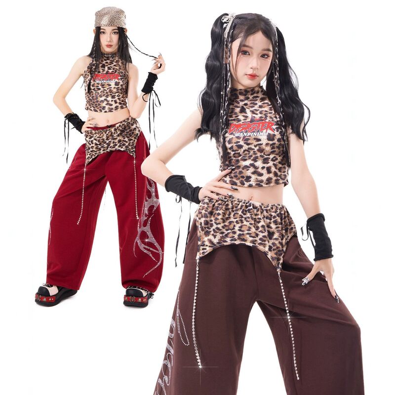 Children's Clothing for Girls, Jazz Jazz Dance Leopard Print Performance Outfit, Summer Trendy Cool Kids' Street Dance Children's Performance Costume