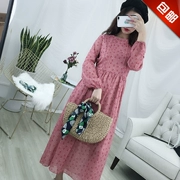 Chị anh câu chuyện 2018 mùa thu mới vòng cổ in eo tie slim dress 1483