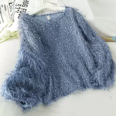 2021 spring new loose bubble sleeve fluffy tassel top female round neck inner jacket 809