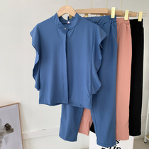 Womens Suit 2021 Summer Imperial Sister Fan Xie Straight Slim ankle-length pants Professional OL Two-Piece Set