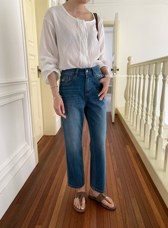 Korean Style King Summer Cigarette Pants Jeans for Women, High-Waisted, Slimming, Cropped Straight-Leg, Versatile, Stretchy Jeans