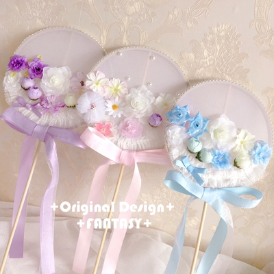 taobao agent Hand -made custom lolita long -handle fan gorgeous tea club Lolita Fairy Baseball Photo photo props