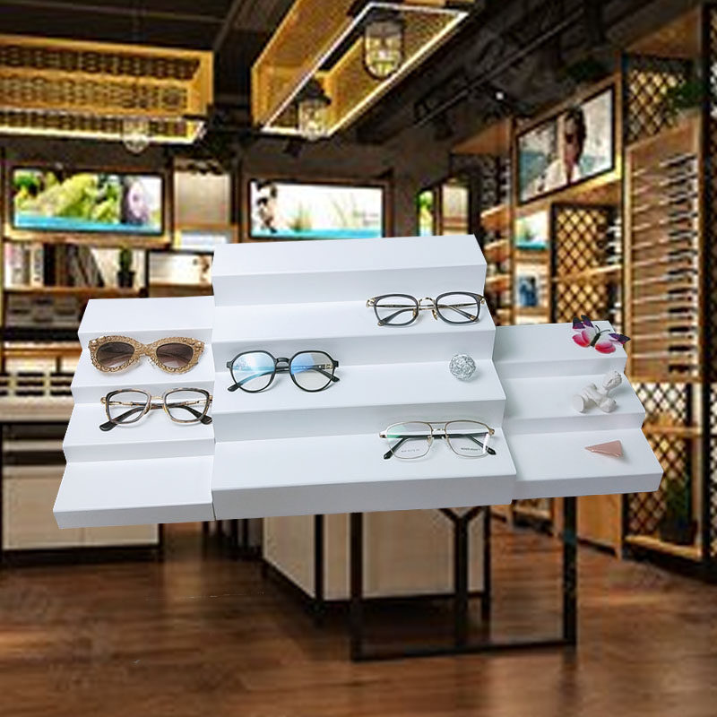 Glasses Shop Hot Sell Solid Wood Baking Lacquered Block Display Ladder Sunglasses Sunglasses Sunglasses High Cabinet Display Show Shelf