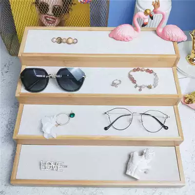 Solid wood ladder glasses display stand glasses shop display props Glasses counter decoration window decoration props