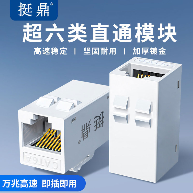 Tingding Category 6A Straight-Through Module Network Cable Connector Extension Rj45 Gold-Plated Head Compatible with Fluke Networks