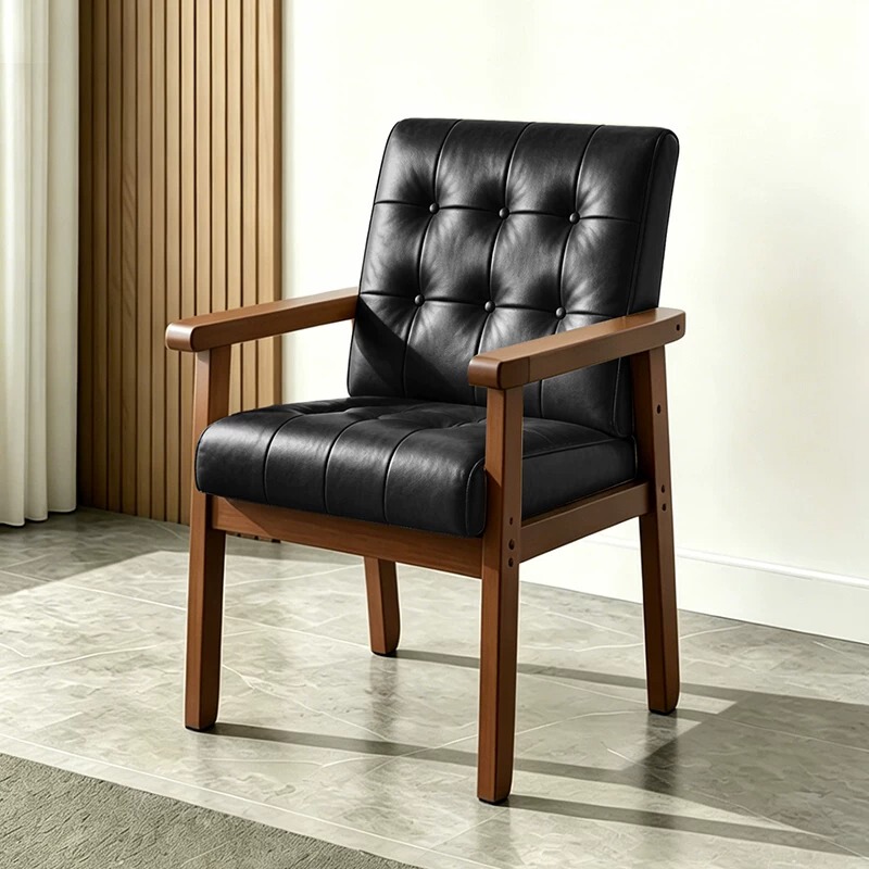 Solid Wood Chair with Backrest and Armrests, Computer Desk Chair, Home Single Sofa Chair, Comfortable for Long Sitting, Mahjong Chair for the Elderly