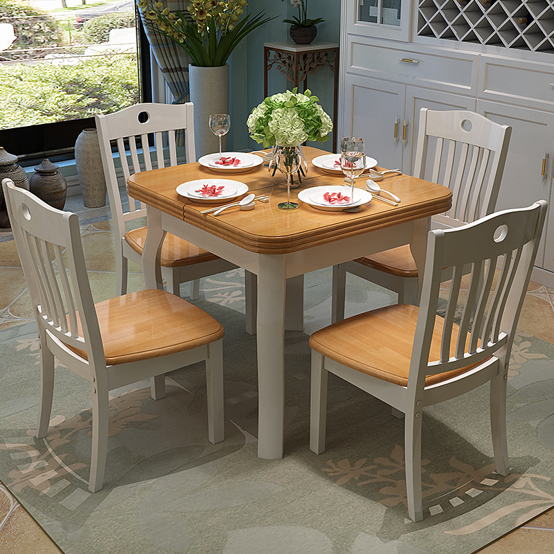 Solid wood dining table and chair combination folding dining table 4 6 people pull table small square table Modern simple small apartment Western table