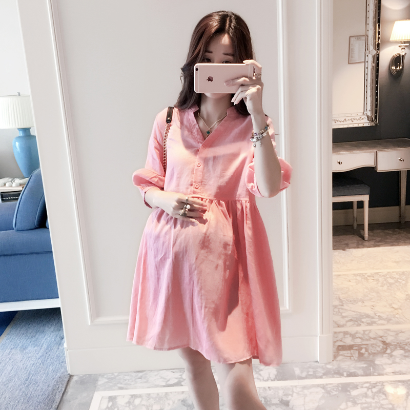 2022 Spring Summer New Pregnancy Woman Dress Korean Version Fashion Loose Middle Sleeve Pure Cotton Numb to medium long version of dress