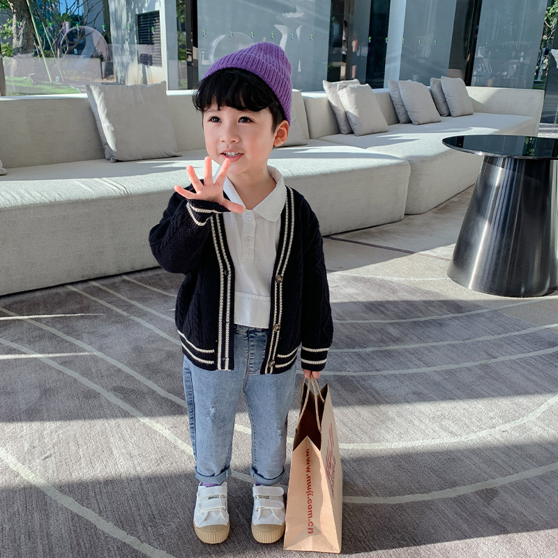 Children's sweater boys' sweater jacket spring and autumn foreign boy cardigan baby jacket Korean children's autumn clothes