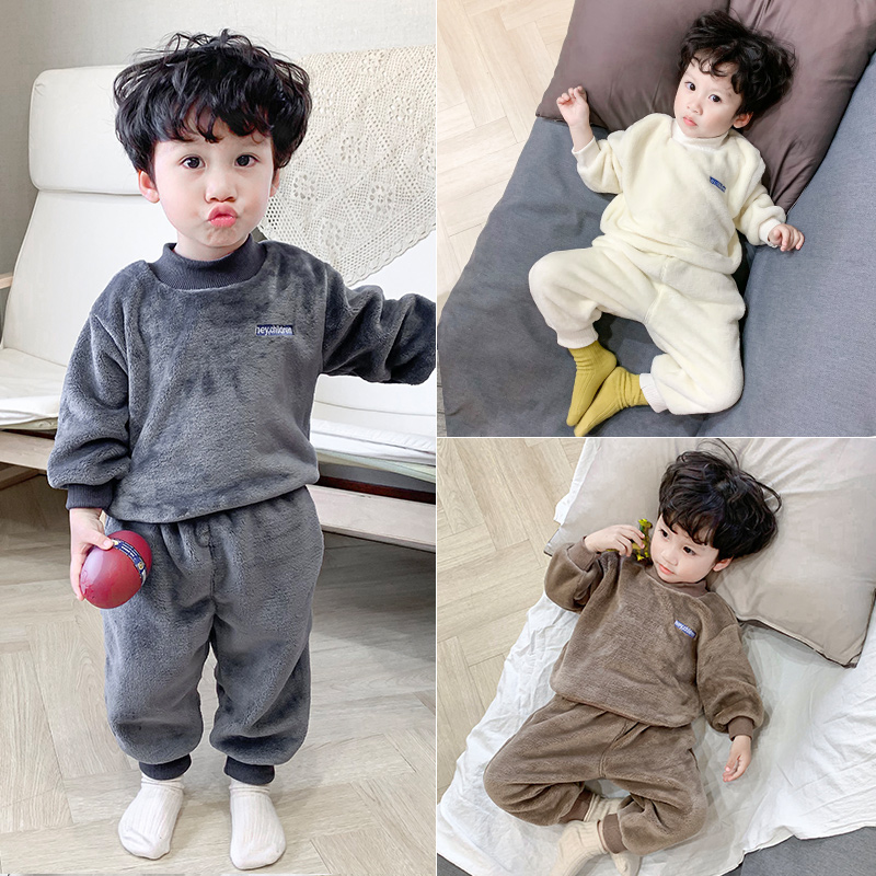 children's autumn winter thickened pajamas boys' coral fleece boys' fleece winter flannel baby boys' home clothing winter