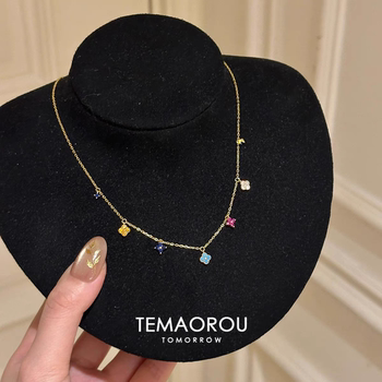 Mini colorful four-leaf clover k gold necklace light luxury niche