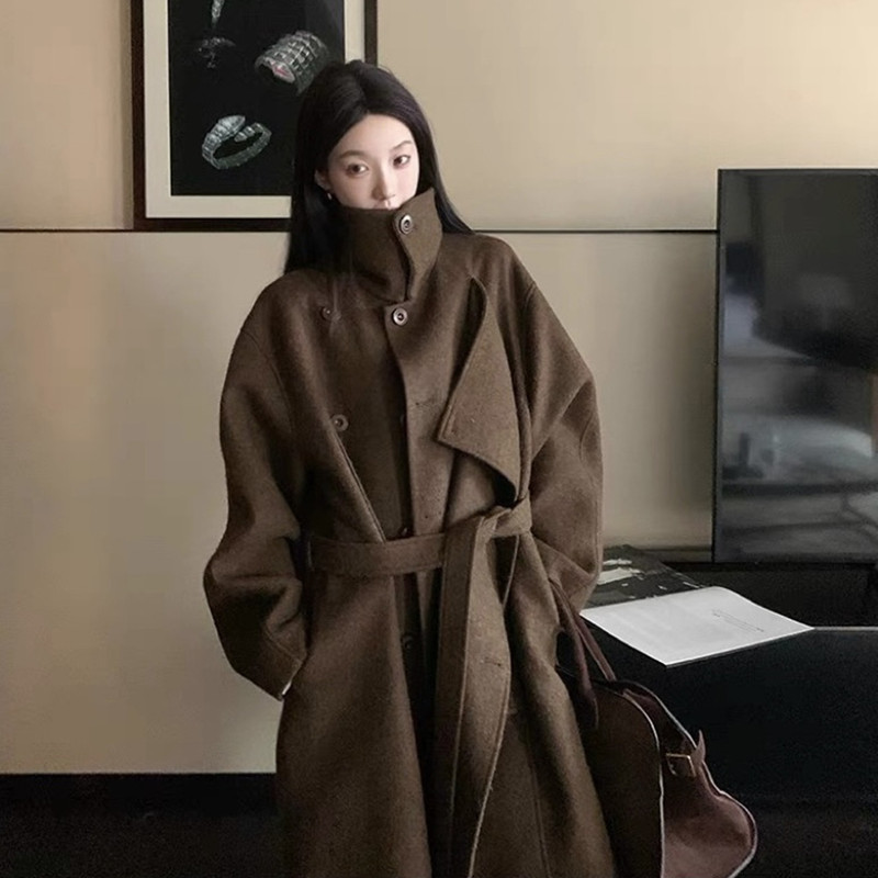 Stand Collar Woolen Coat for Women, Winter 2026, Loose Fit, Thickened, Mid-Length, High-End Feel, Petite Double-Sided Cashmere Coat Stand Collar Woolen Coat for Women, Winter 2026, Loose Fit, Thickened, Mid-Length, High-End Feel, Petite Double-Sided Cashmere Coat
