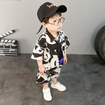 Boys summer clothing short sleeve suit 2022 Summer new childrens clothes Childrens handsome gas baby Yangqi Fried Street Clothes Ochew