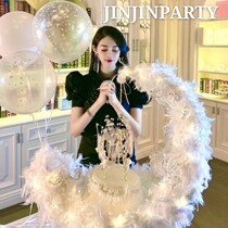 Little red book shaking sound net red moon boat cake rack Decorative rack Feather flowers Moon Bay cake