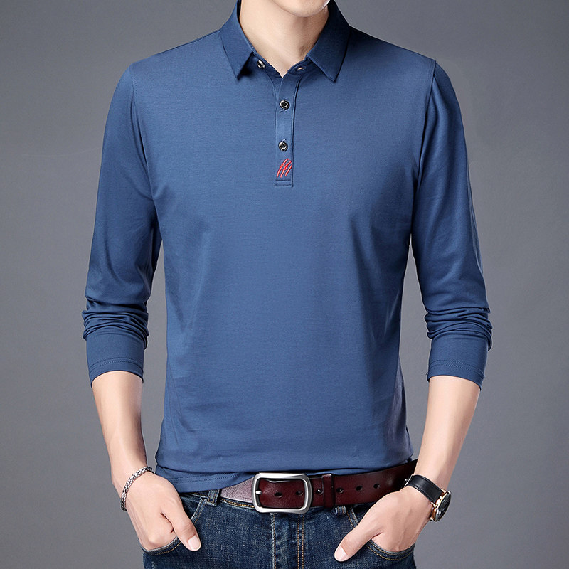 Spring and Autumn Underwear Men's Top Shirt Collar Cotton Long Sleeve Thin Men's Autumn Clothes One Piece Slim Fit Collar Can Be Wearable Outside