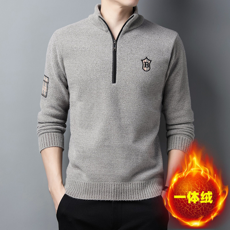 Winter heating clothes men's blouses with single stand collar and velvety thicken with thickened collar anti-chill knit undershirt