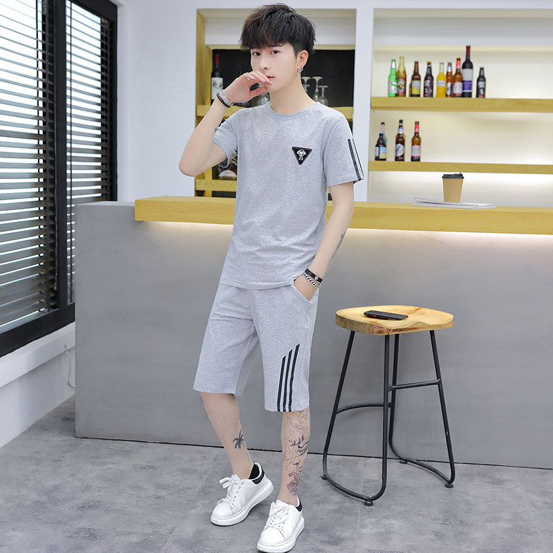 Summer Pyjamas Men's Pure Cotton Short Sleeve Shorts Teenagers Thin summer Students can wear cotton home Suits Suit