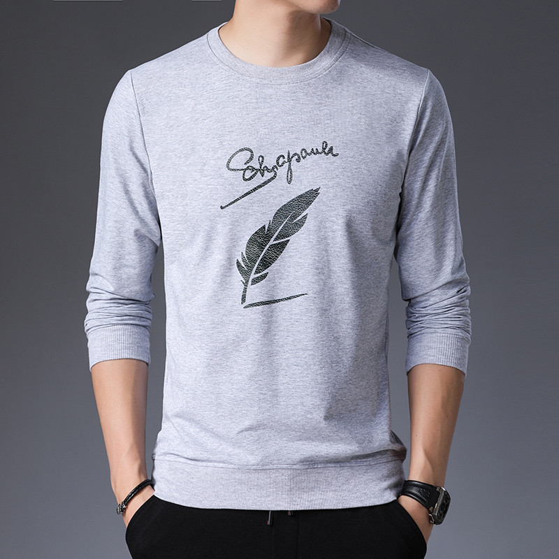 Autumn and winter thin heating clothes men's upper body pure cotton long-sleeved inner wear can be worn outside a single piece round neck autumn clothes