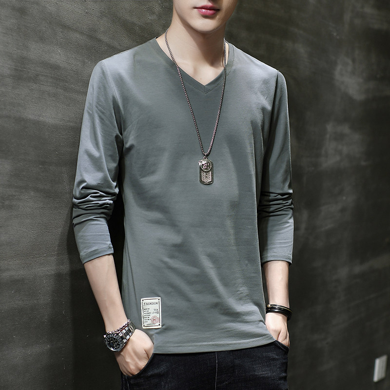 Spring and autumn season lingerie male blouse single piece of undershirt pure cotton thin and autumn clothes V collar in Korean version Fashion can be worn outside