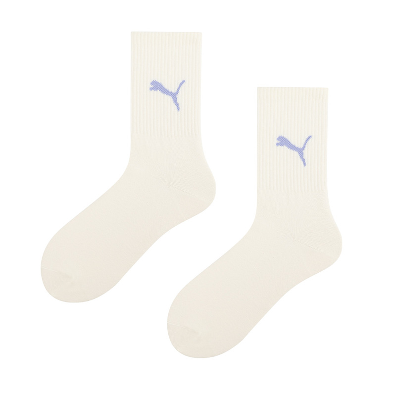 Puma Women's Mid-Calf Socks Spring and Summer New Long Socks White Sports Running Versatile Fashion Trendy Cotton Socks 1 Pair