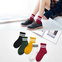 Socks female Korean version of the tube Harajuku wind spring summer college wind stockings female socks two-bar student socks ins tide