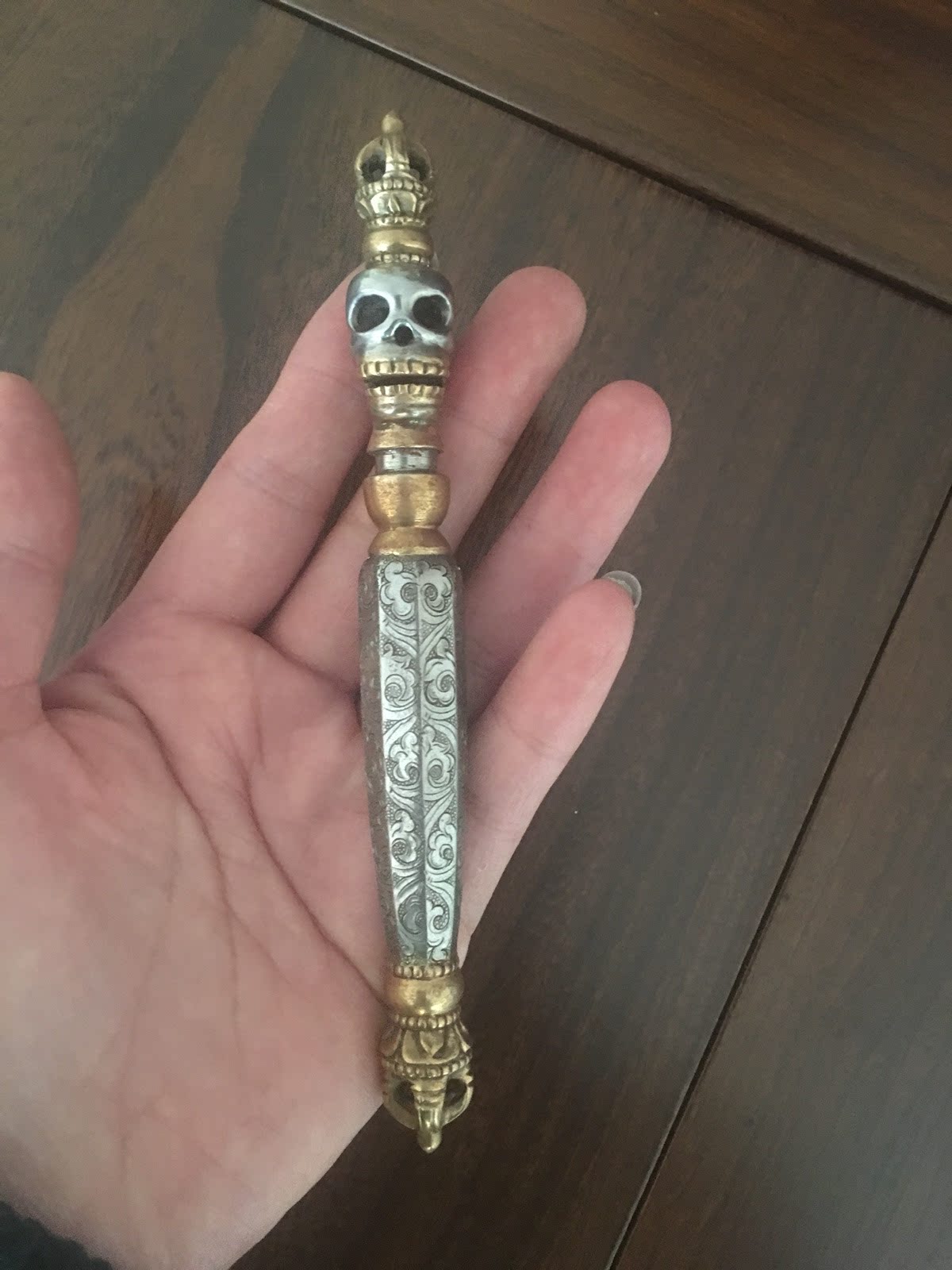 Nepal sky iron gilt carved Vajra exquisite single-stock pestle Seiko pestle length 14 5 cm